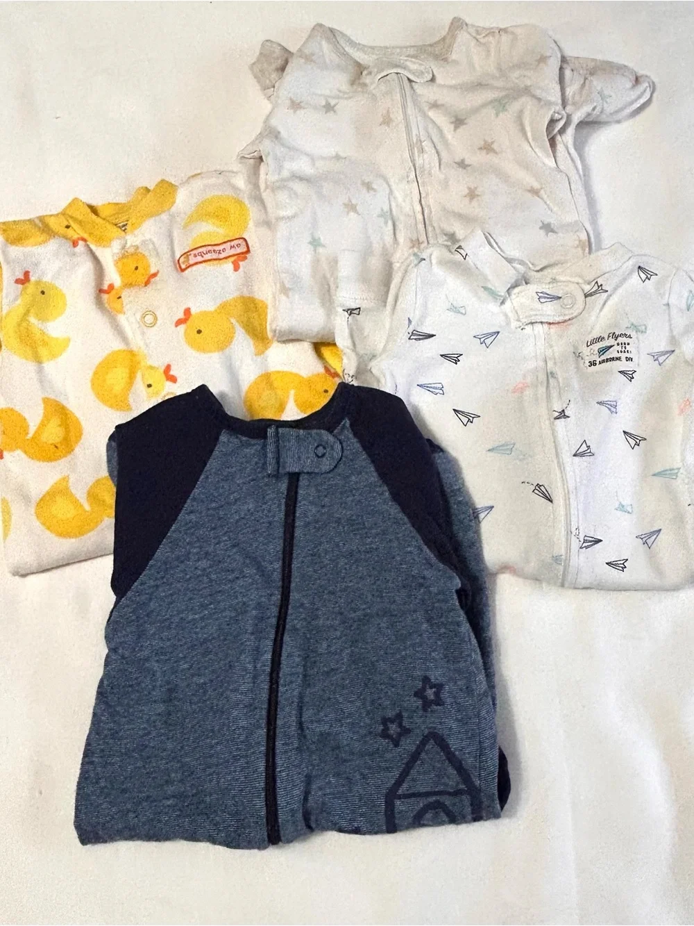 3 month Baby Pajama Footie Sleepers 4 pieces! Ducks, Rocket and Airplane Designs